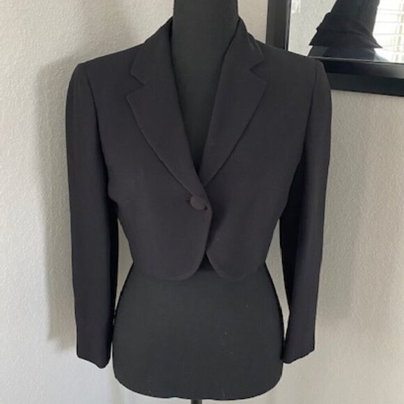 MOSCHINO Cheap & Chic Single Button Black Cropped Suit Blazer Jacket Sz 6 - Picture 2 of 14